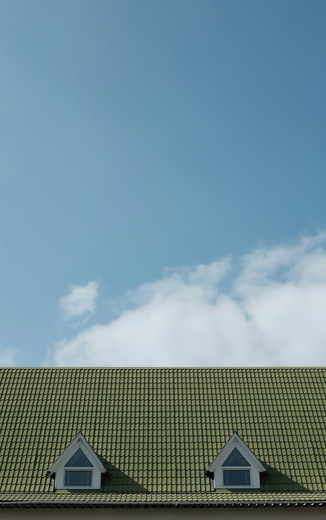 green roof with the blue sky